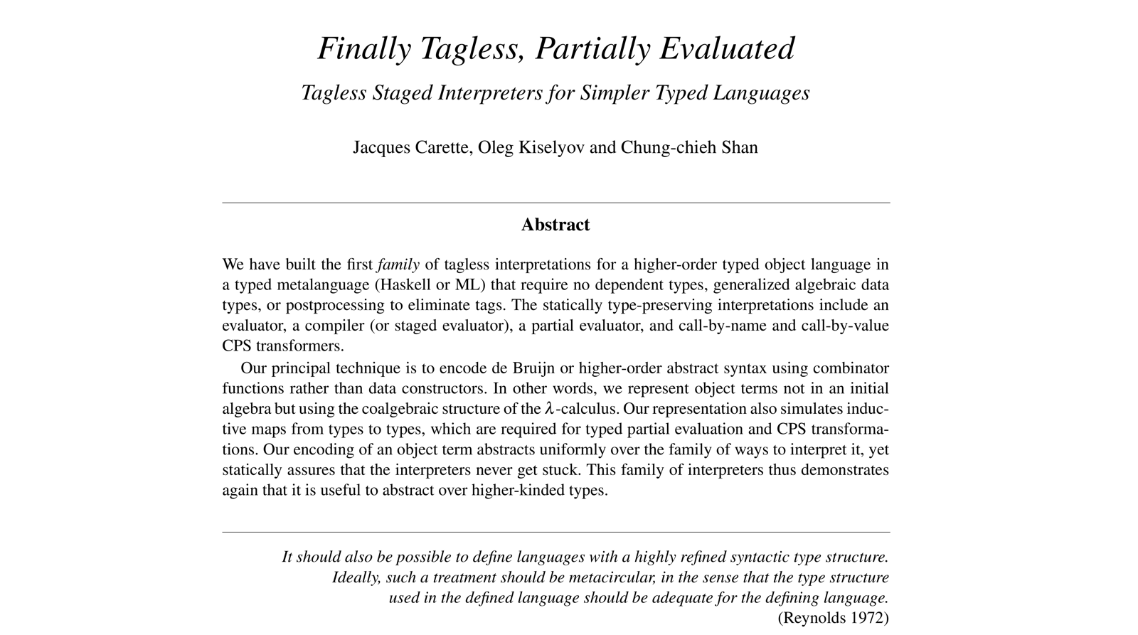 Tagless Final, Partially Evaluated